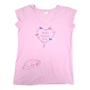 World's Greatest Mom Pink Sleep Shirt Dress 2X / 3X Cotton Nightgown & Eye Mask